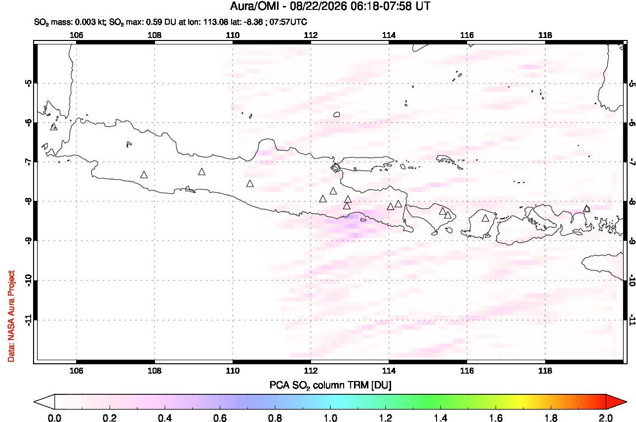 A sulfur dioxide image over Java, Indonesia on Aug 22, 2026.