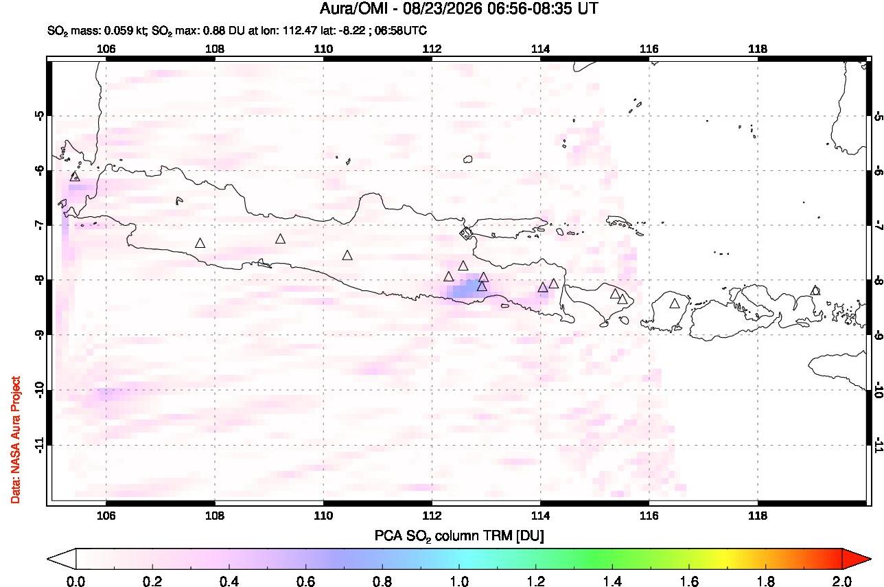 A sulfur dioxide image over Java, Indonesia on Aug 23, 2026.