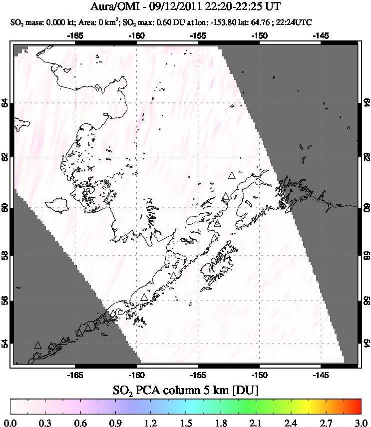 A sulfur dioxide image over Alaska, USA on Sep 12, 2011.