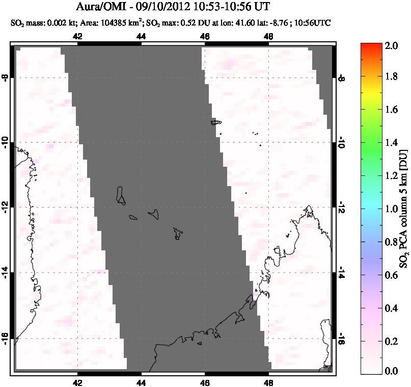 A sulfur dioxide image over Comoro Islands on Sep 10, 2012.