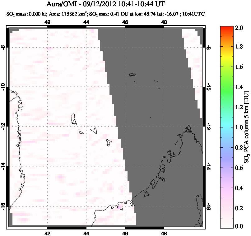 A sulfur dioxide image over Comoro Islands on Sep 12, 2012.