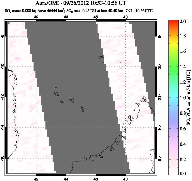 A sulfur dioxide image over Comoro Islands on Sep 26, 2012.