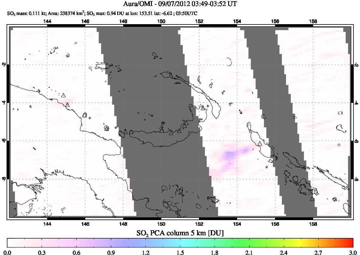 A sulfur dioxide image over Papua, New Guinea on Sep 07, 2012.