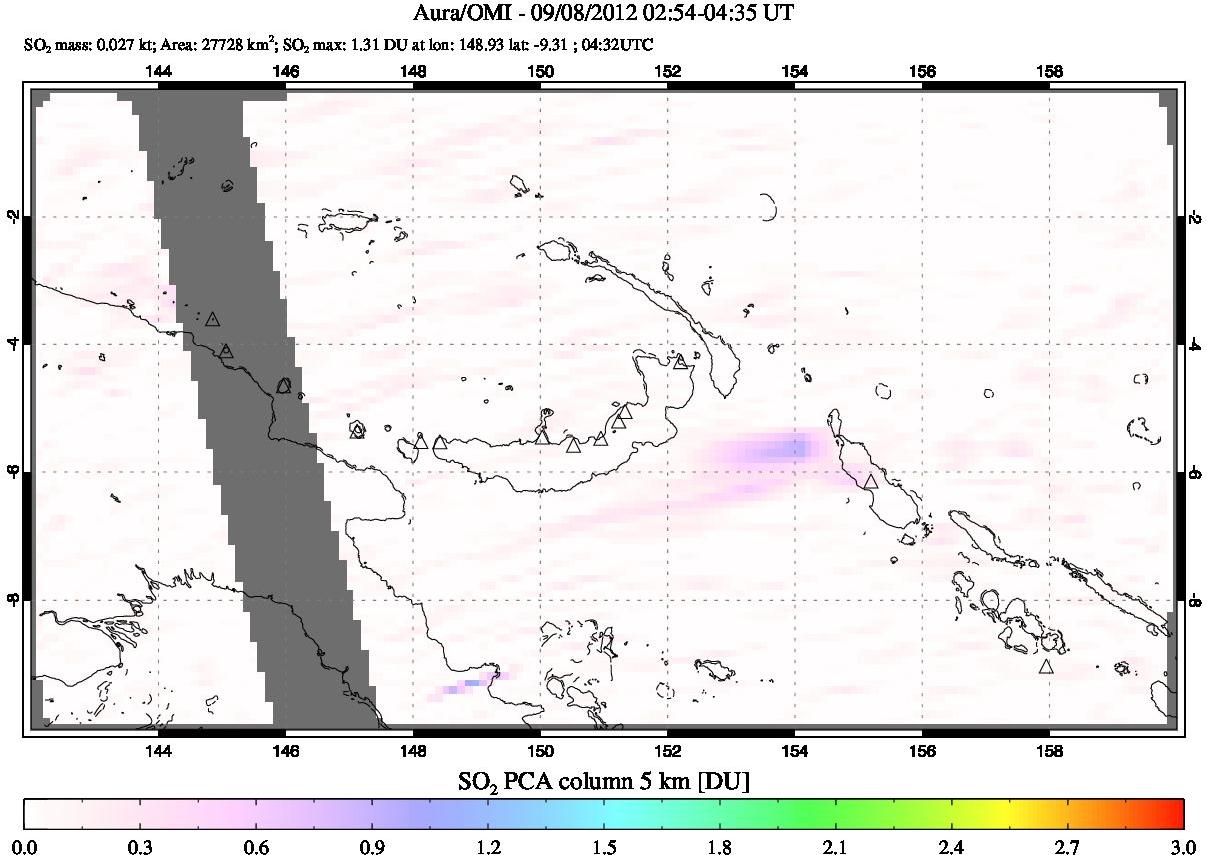 A sulfur dioxide image over Papua, New Guinea on Sep 08, 2012.