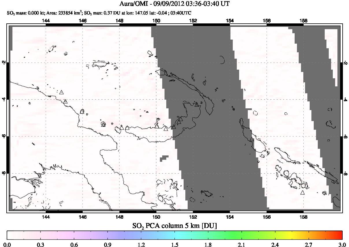 A sulfur dioxide image over Papua, New Guinea on Sep 09, 2012.