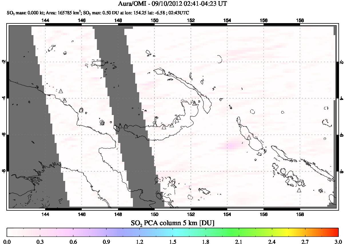 A sulfur dioxide image over Papua, New Guinea on Sep 10, 2012.