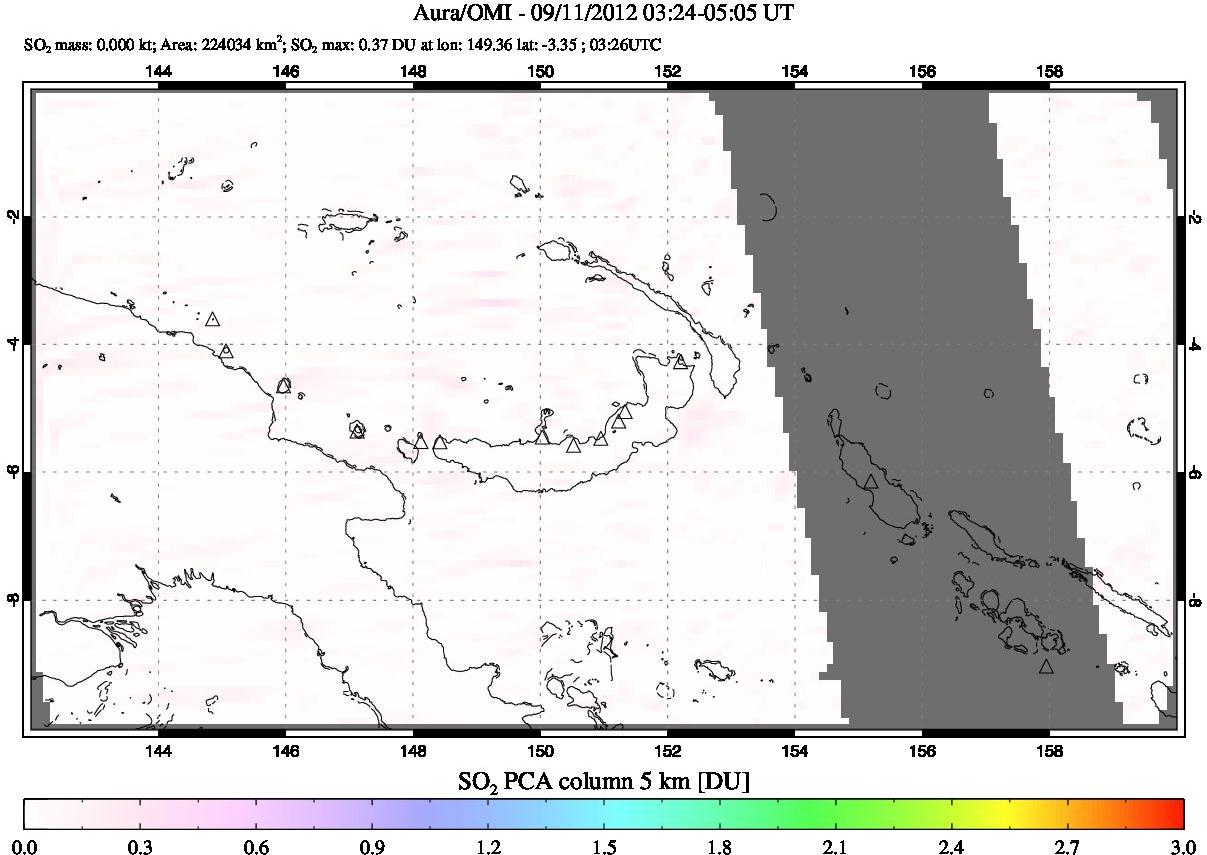 A sulfur dioxide image over Papua, New Guinea on Sep 11, 2012.