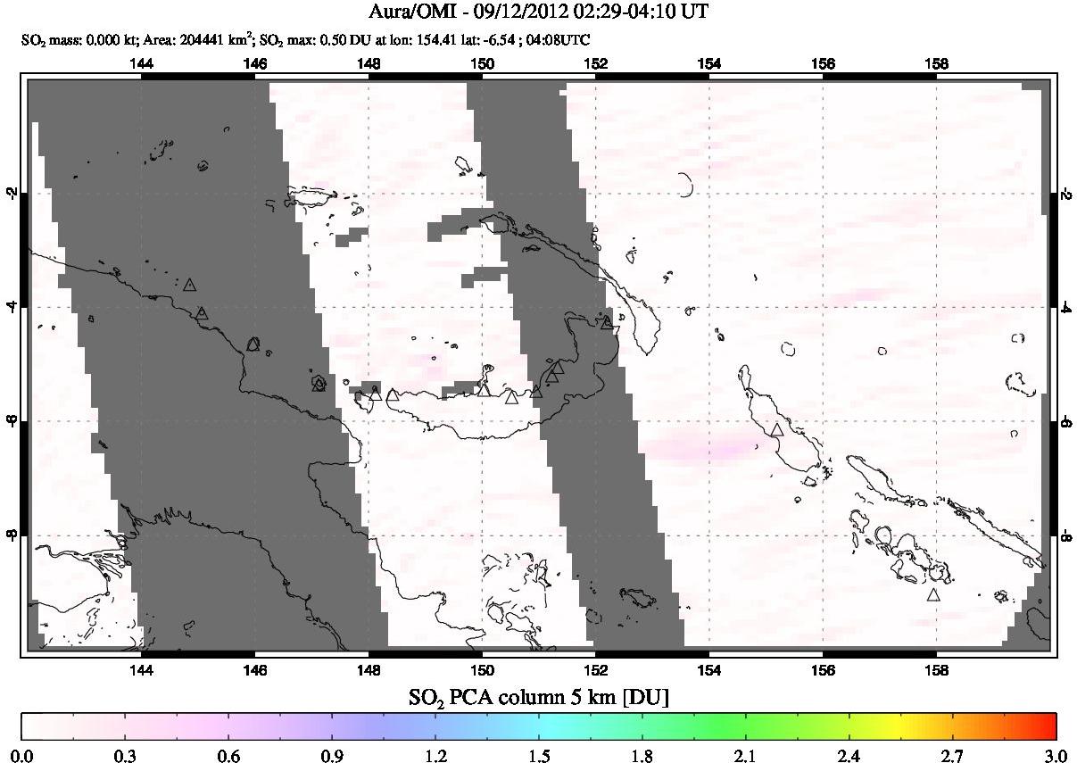 A sulfur dioxide image over Papua, New Guinea on Sep 12, 2012.