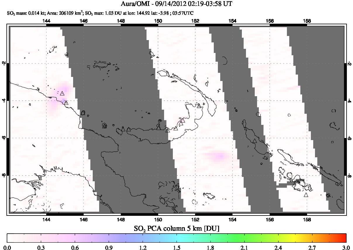 A sulfur dioxide image over Papua, New Guinea on Sep 14, 2012.