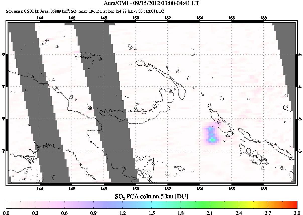 A sulfur dioxide image over Papua, New Guinea on Sep 15, 2012.