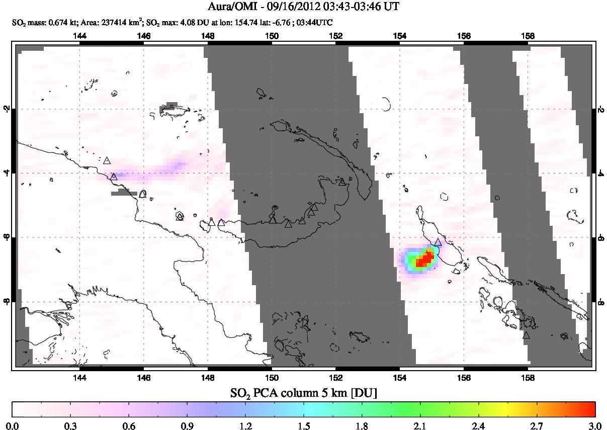 A sulfur dioxide image over Papua, New Guinea on Sep 16, 2012.