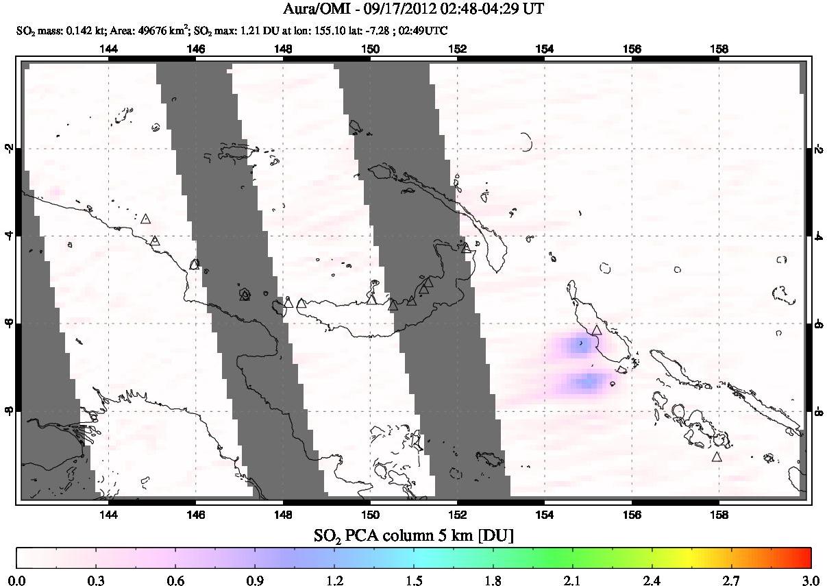 A sulfur dioxide image over Papua, New Guinea on Sep 17, 2012.