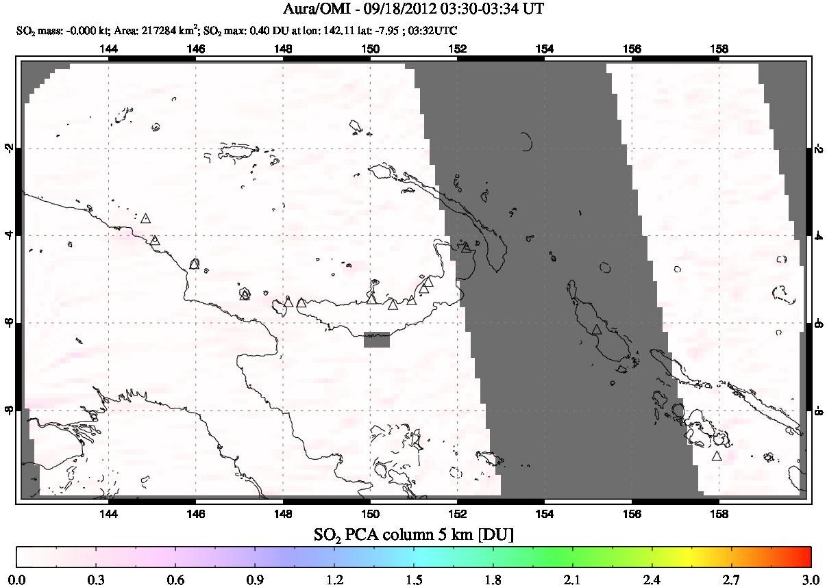 A sulfur dioxide image over Papua, New Guinea on Sep 18, 2012.