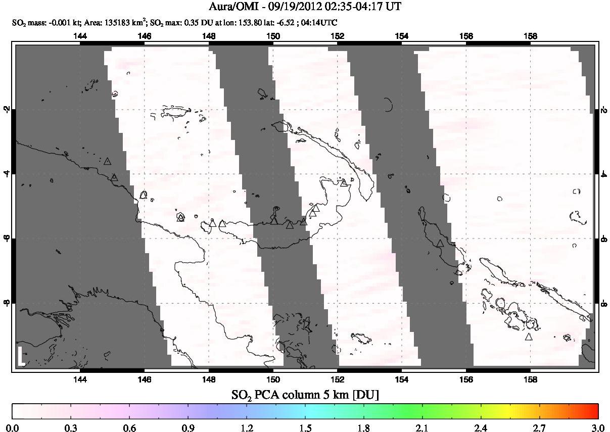 A sulfur dioxide image over Papua, New Guinea on Sep 19, 2012.