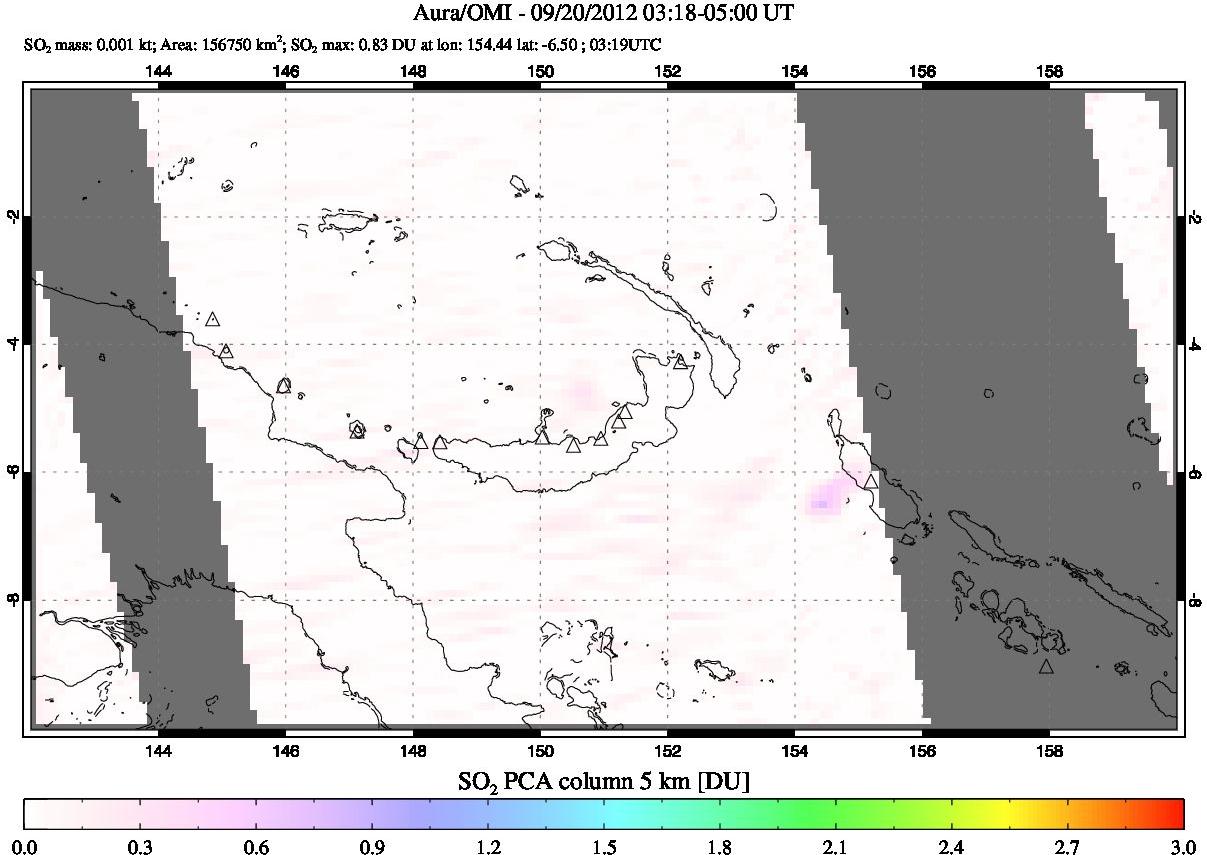 A sulfur dioxide image over Papua, New Guinea on Sep 20, 2012.