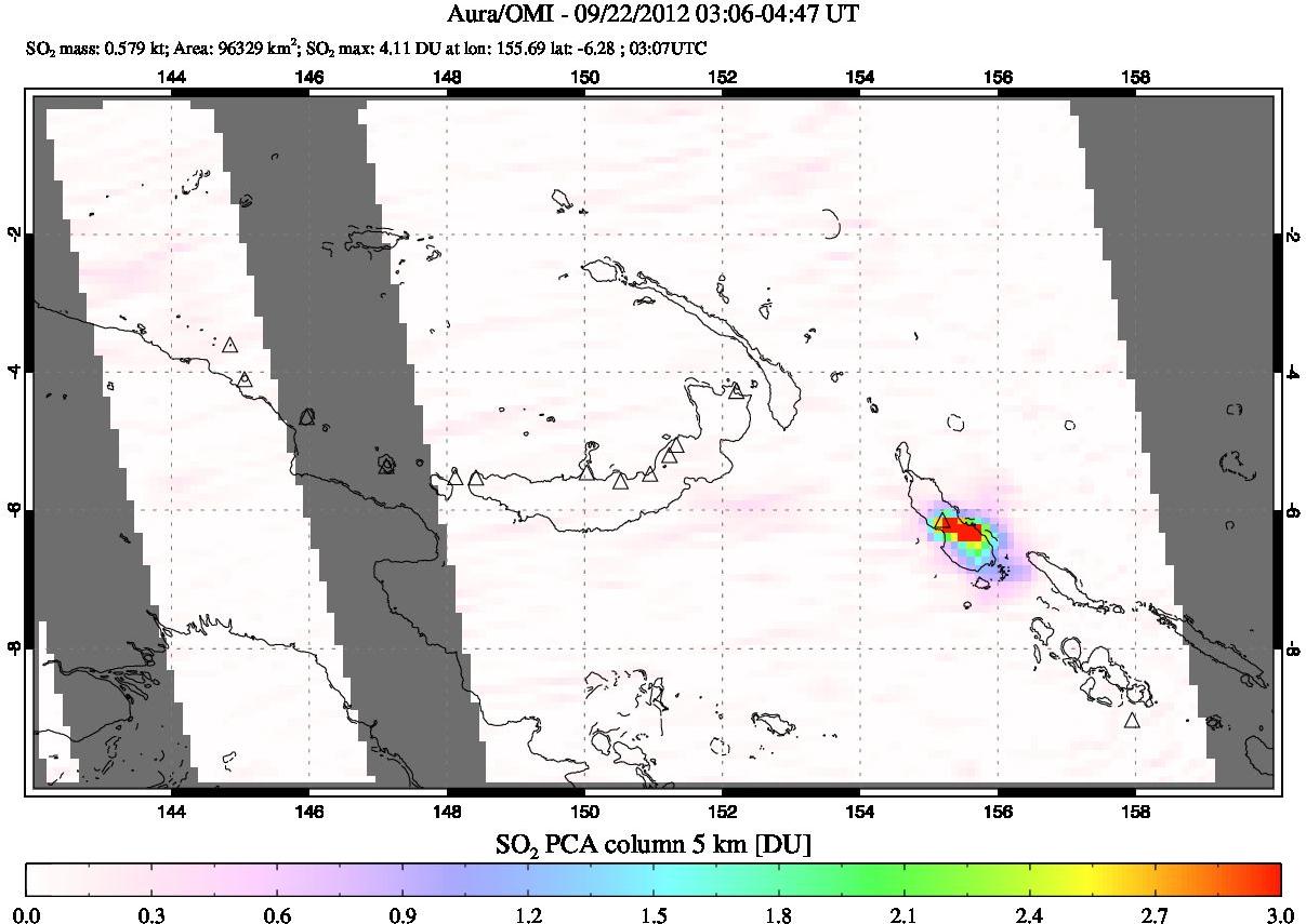 A sulfur dioxide image over Papua, New Guinea on Sep 22, 2012.