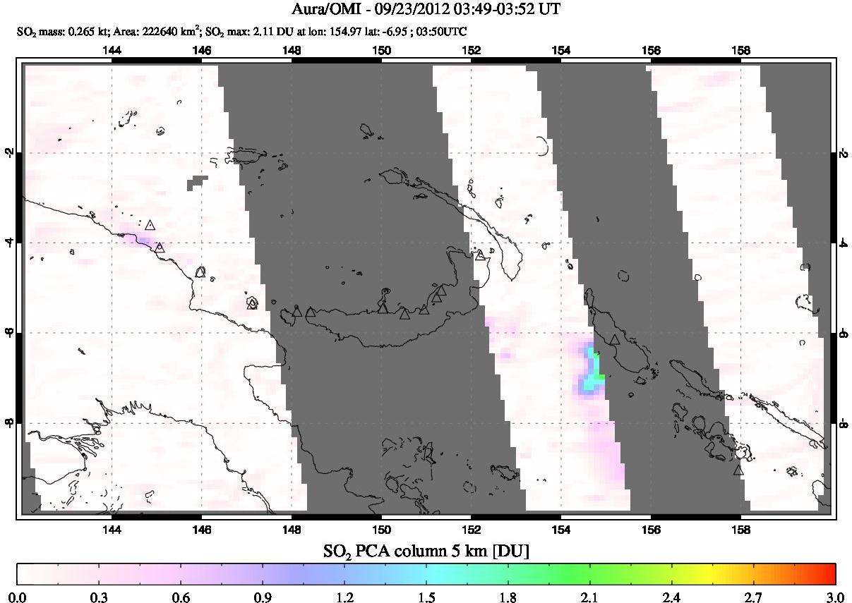 A sulfur dioxide image over Papua, New Guinea on Sep 23, 2012.