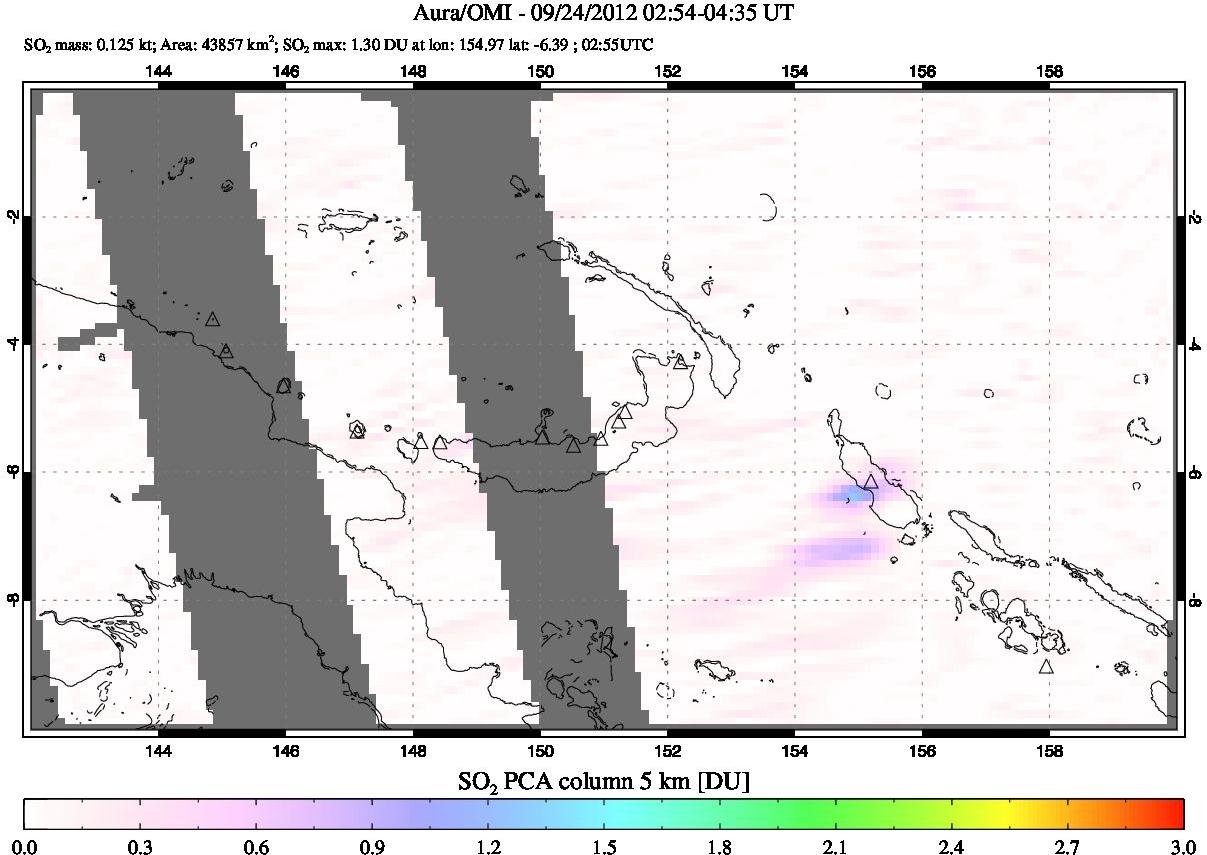 A sulfur dioxide image over Papua, New Guinea on Sep 24, 2012.