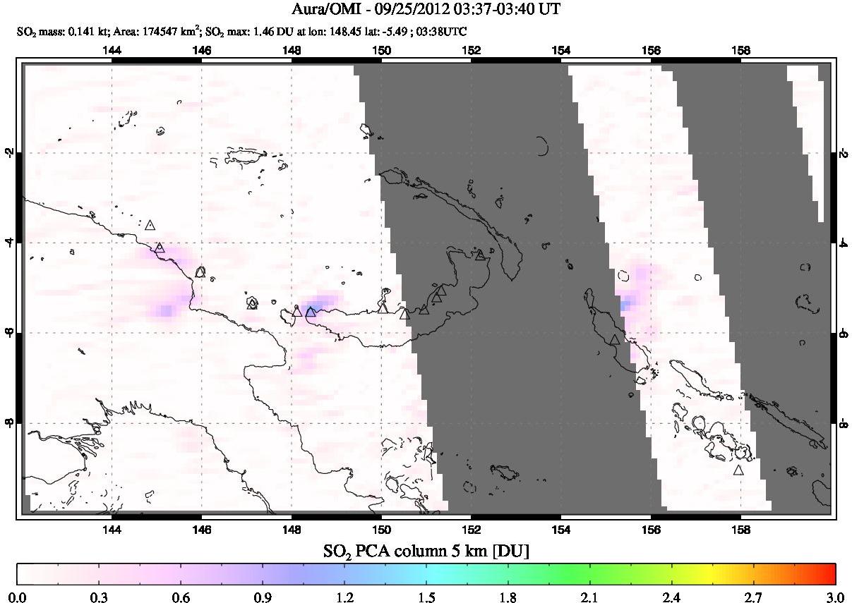 A sulfur dioxide image over Papua, New Guinea on Sep 25, 2012.