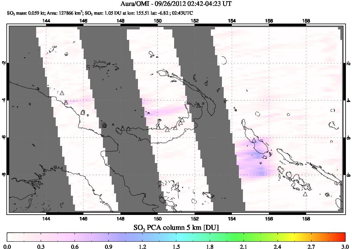 A sulfur dioxide image over Papua, New Guinea on Sep 26, 2012.