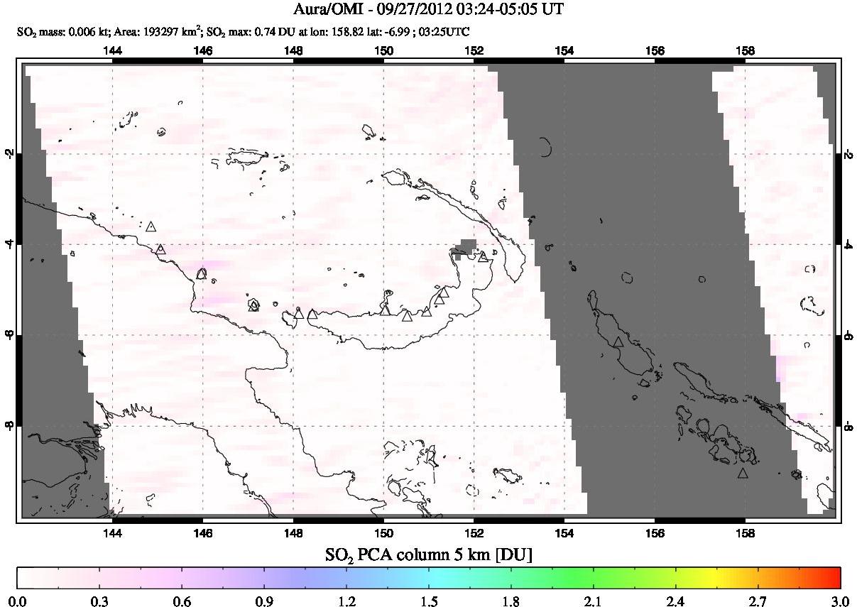 A sulfur dioxide image over Papua, New Guinea on Sep 27, 2012.