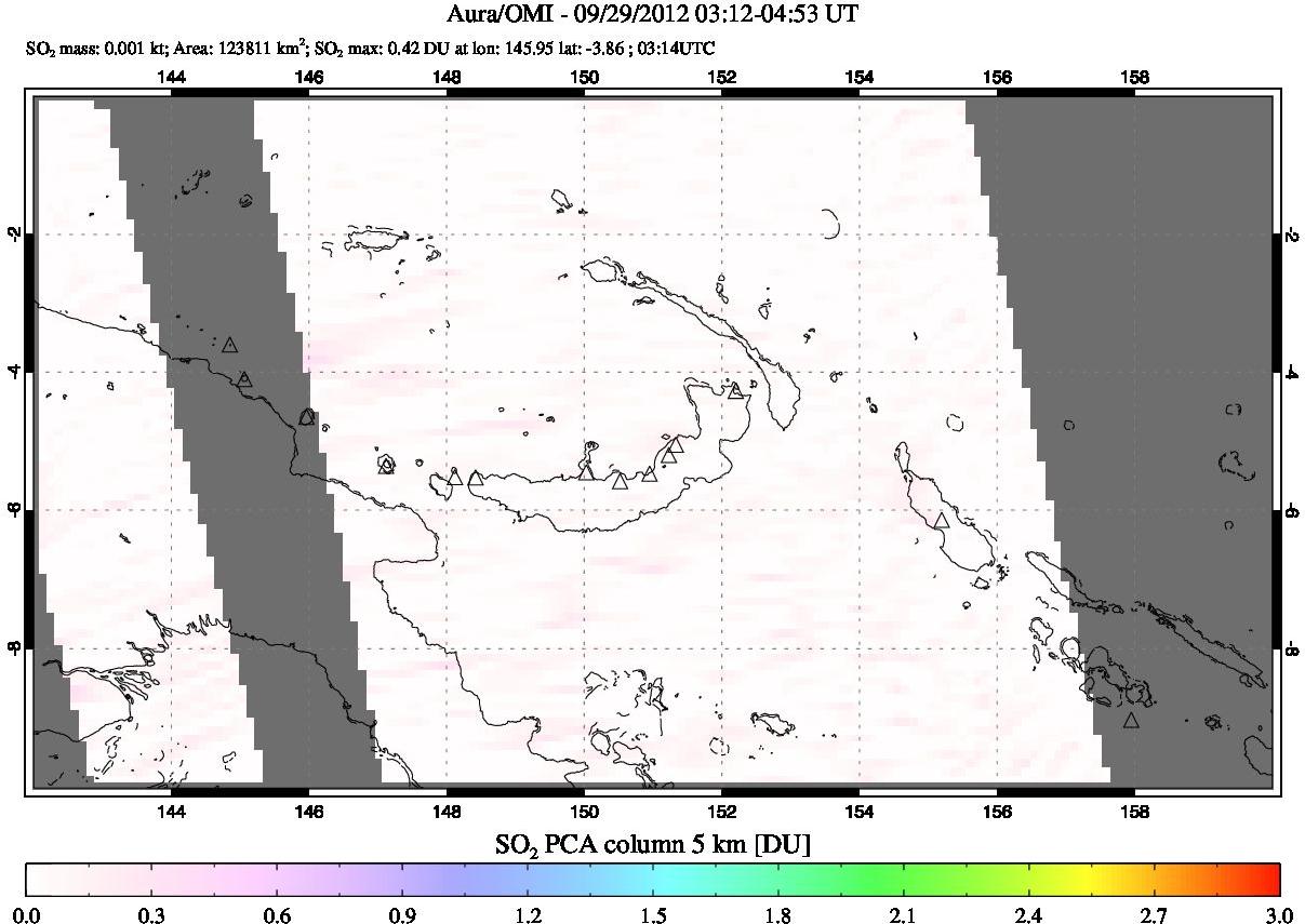 A sulfur dioxide image over Papua, New Guinea on Sep 29, 2012.