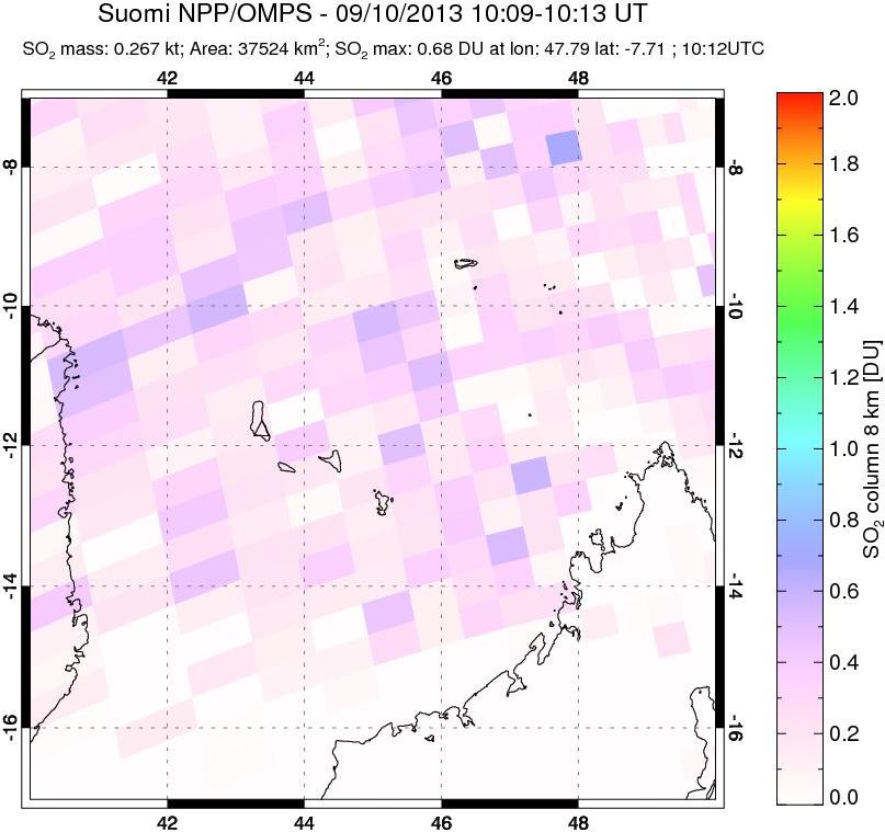 A sulfur dioxide image over Comoro Islands on Sep 10, 2013.