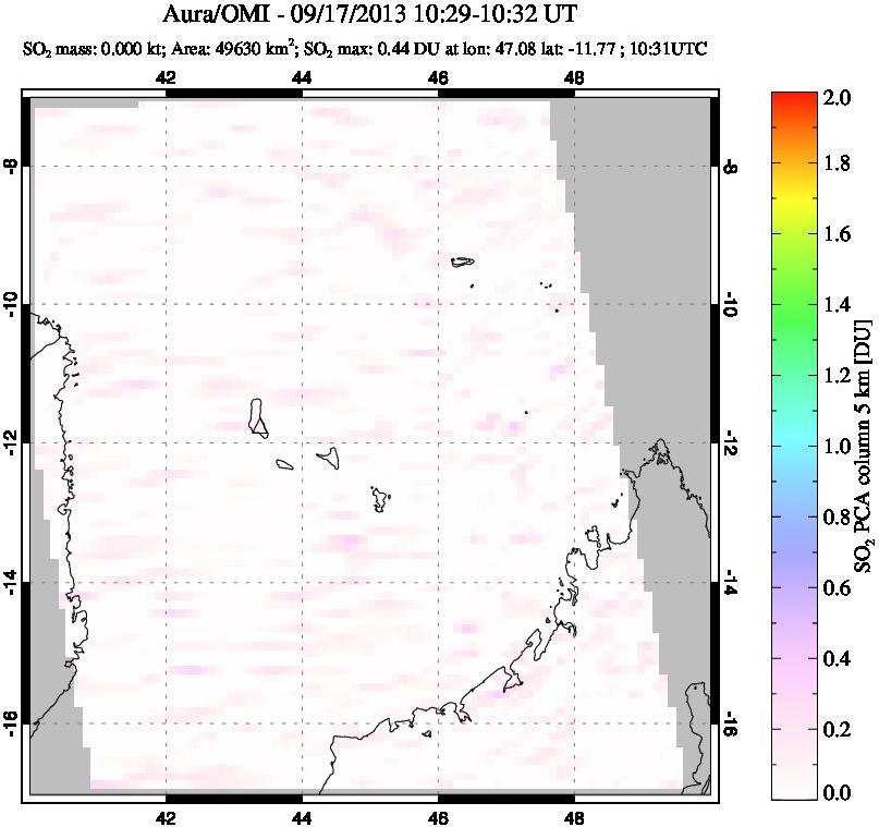 A sulfur dioxide image over Comoro Islands on Sep 17, 2013.