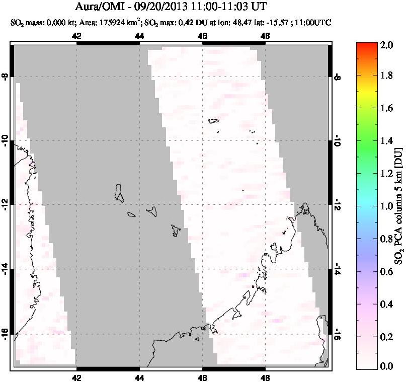A sulfur dioxide image over Comoro Islands on Sep 20, 2013.