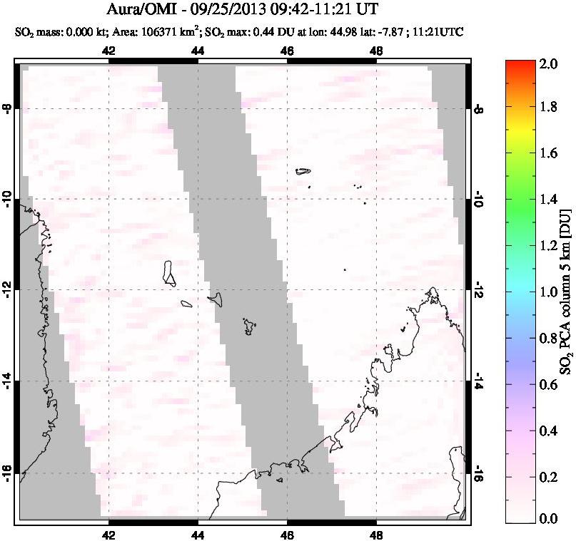 A sulfur dioxide image over Comoro Islands on Sep 25, 2013.
