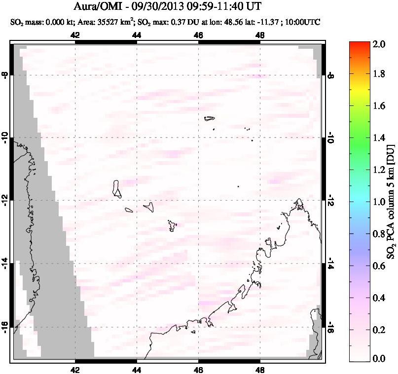 A sulfur dioxide image over Comoro Islands on Sep 30, 2013.