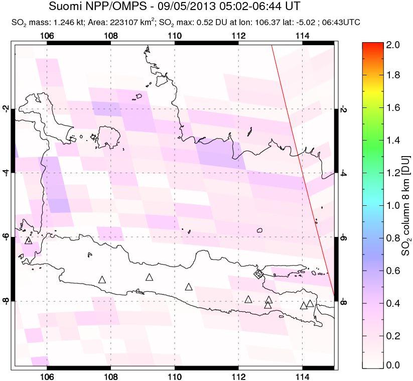 A sulfur dioxide image over Java, Indonesia on Sep 05, 2013.