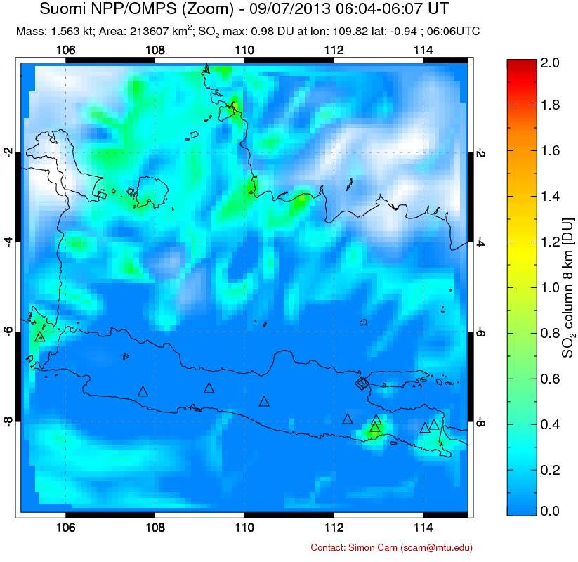 A sulfur dioxide image over Java, Indonesia on Sep 07, 2013.