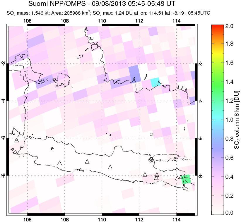 A sulfur dioxide image over Java, Indonesia on Sep 08, 2013.