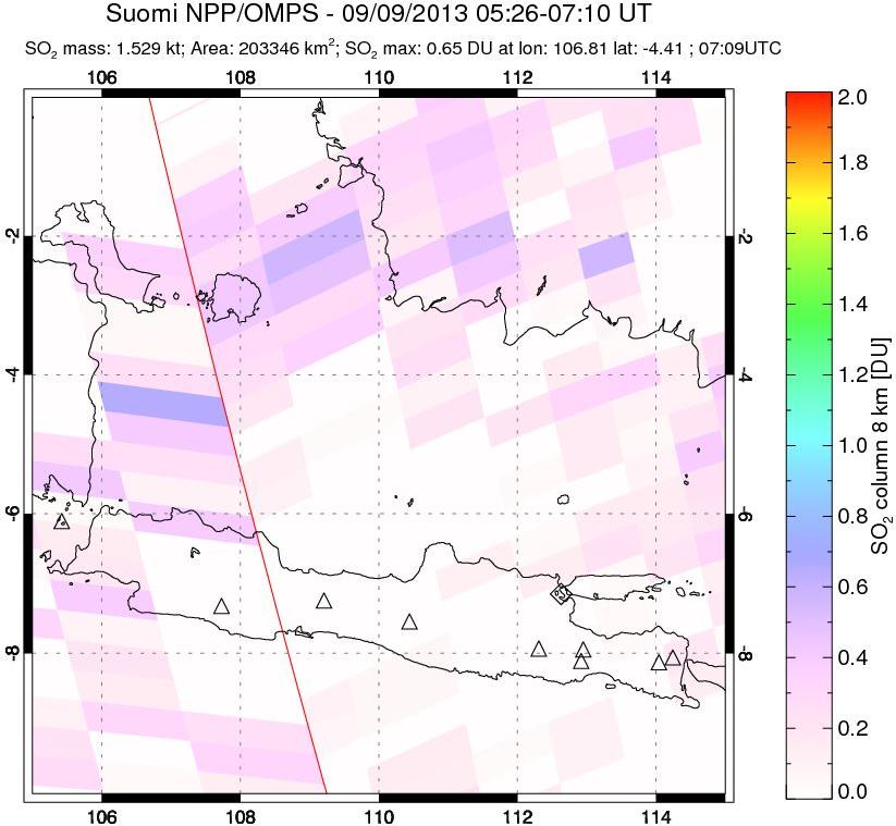 A sulfur dioxide image over Java, Indonesia on Sep 09, 2013.