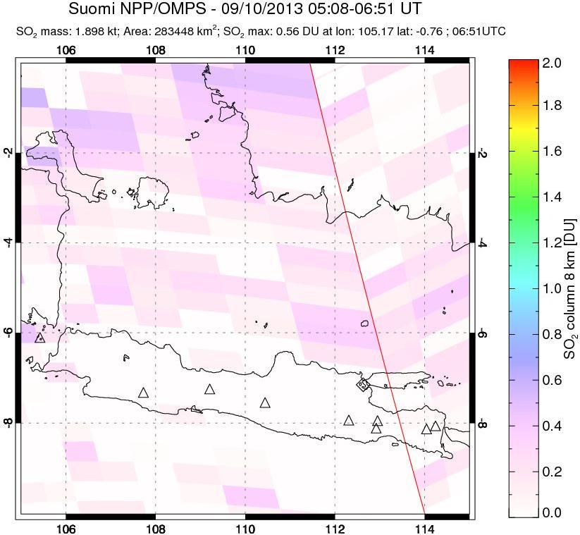 A sulfur dioxide image over Java, Indonesia on Sep 10, 2013.