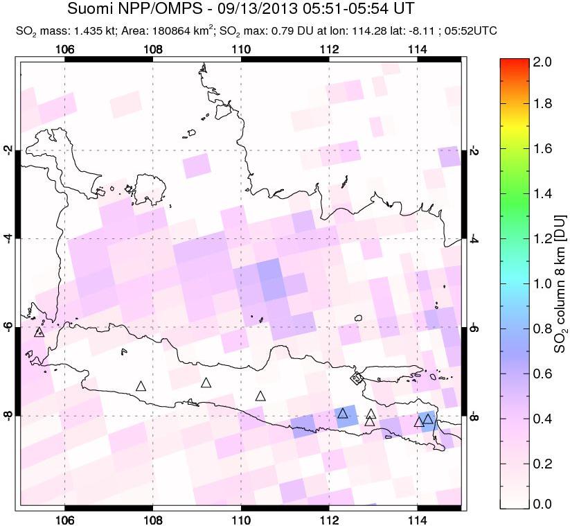 A sulfur dioxide image over Java, Indonesia on Sep 13, 2013.
