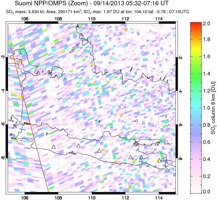 A sulfur dioxide image over Java, Indonesia on Sep 14, 2013.