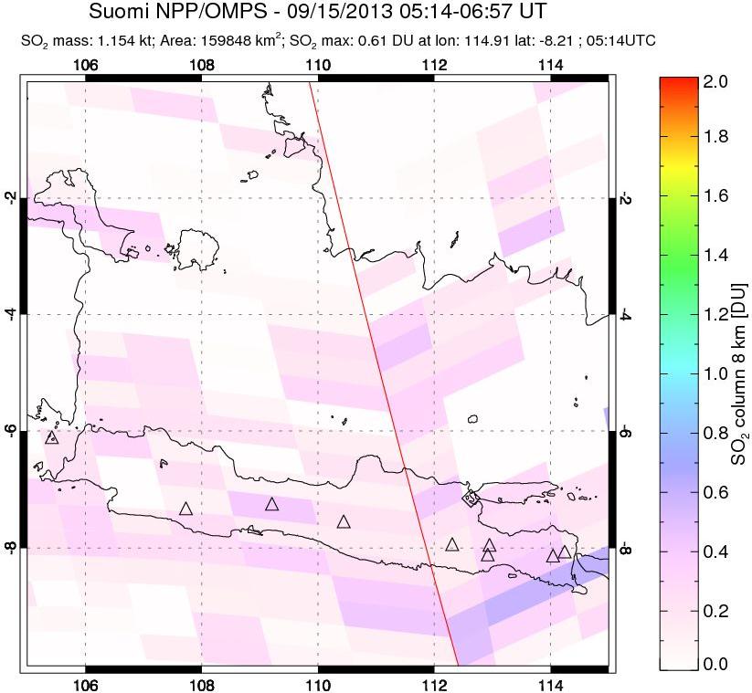 A sulfur dioxide image over Java, Indonesia on Sep 15, 2013.