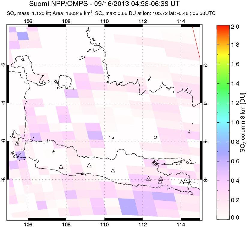 A sulfur dioxide image over Java, Indonesia on Sep 16, 2013.