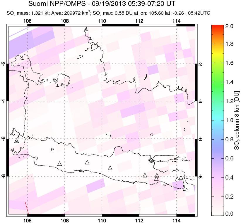 A sulfur dioxide image over Java, Indonesia on Sep 19, 2013.