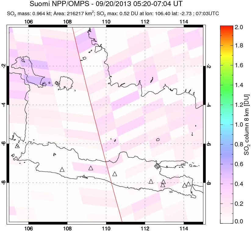 A sulfur dioxide image over Java, Indonesia on Sep 20, 2013.