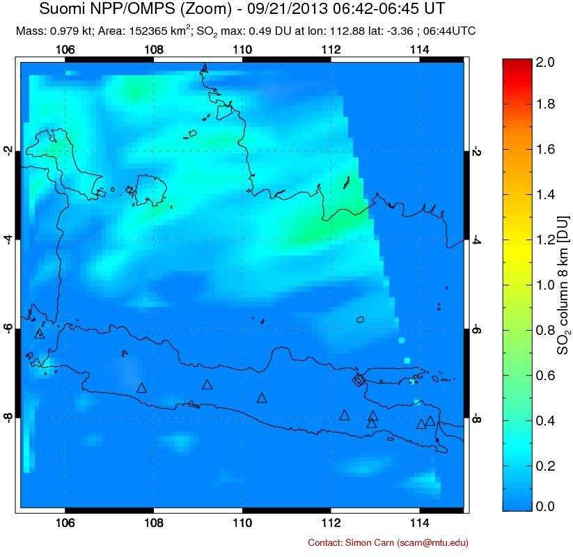 A sulfur dioxide image over Java, Indonesia on Sep 21, 2013.