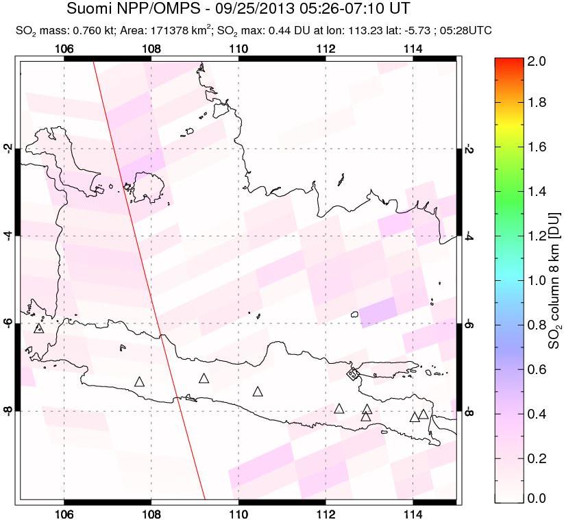 A sulfur dioxide image over Java, Indonesia on Sep 25, 2013.