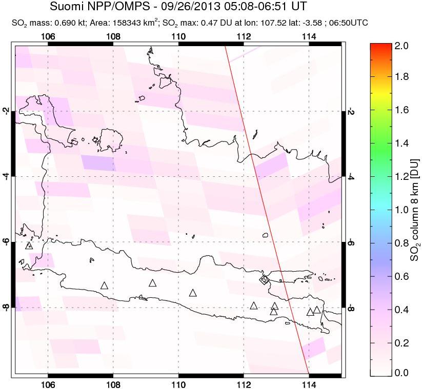 A sulfur dioxide image over Java, Indonesia on Sep 26, 2013.