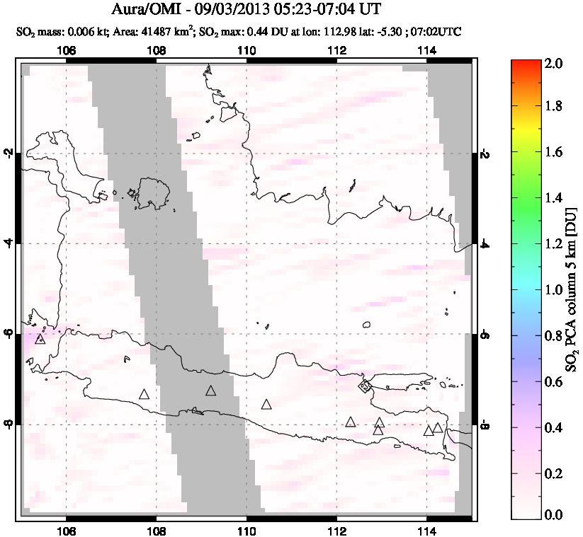 A sulfur dioxide image over Java, Indonesia on Sep 03, 2013.