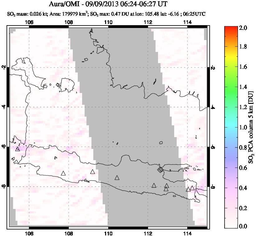 A sulfur dioxide image over Java, Indonesia on Sep 09, 2013.