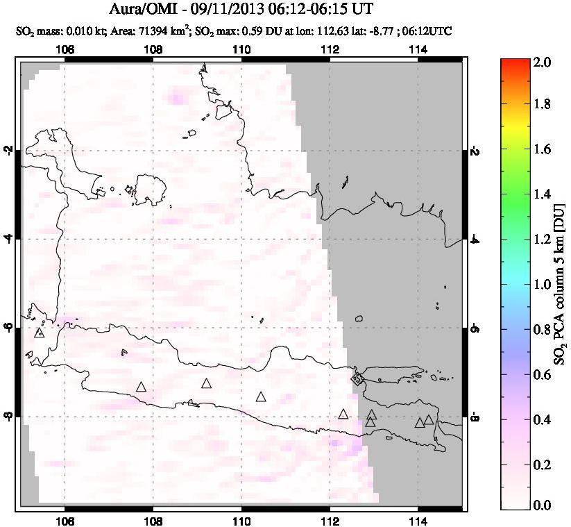 A sulfur dioxide image over Java, Indonesia on Sep 11, 2013.
