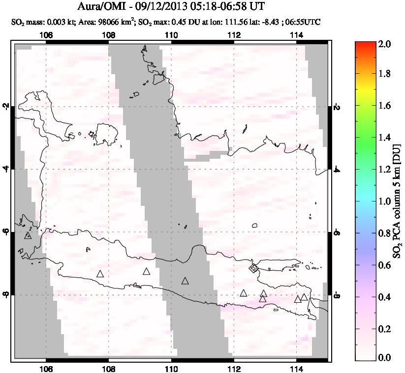 A sulfur dioxide image over Java, Indonesia on Sep 12, 2013.