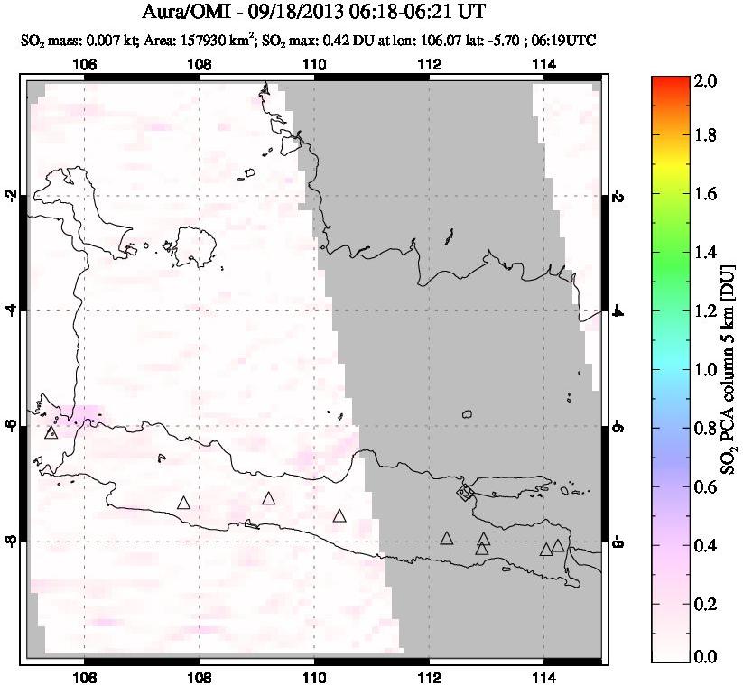 A sulfur dioxide image over Java, Indonesia on Sep 18, 2013.